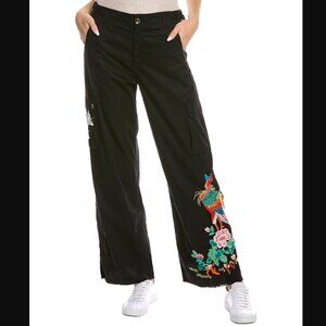Jonny Was Hinga Embroidered Wide Leg Cargo Pants
